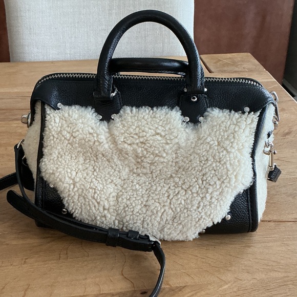Coach Black Pebble Leather and Sherpa Boston Bag - Picture 4 of 12